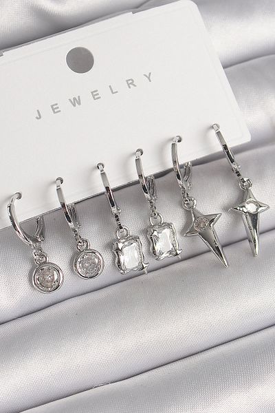 Skygo Silver Hanging Square Zircon Stone Star Motif Women's Crown and Armband Set