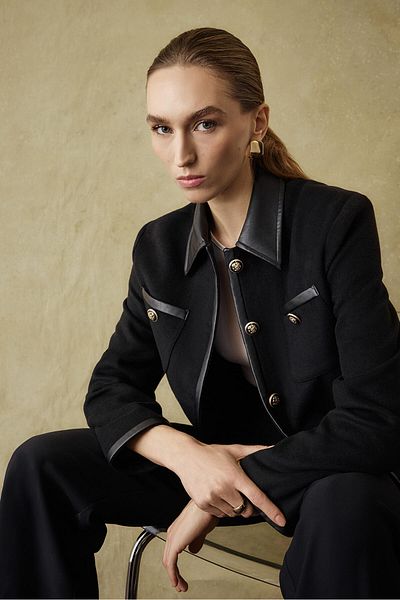 Touché Privé Leather Detailed Gold Buttoned Coat
