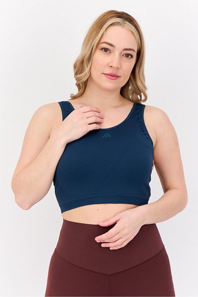 adidas Women Brand Logo Padded Sports Bra, Dark Teal Green