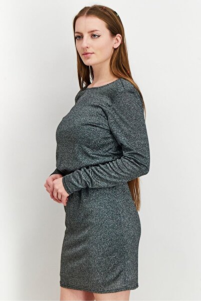 NA-KD Women Textured Long Sleeve Mini Dress, Silver