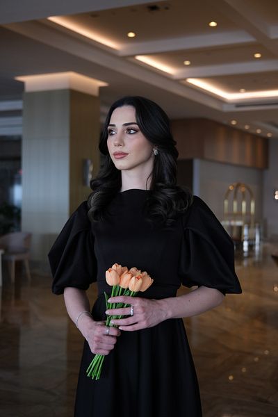 BEYZATURAN Veronica Black Inverted Pleat Balloon Sleeve Long Flared Skirt Dress/Evening Dress