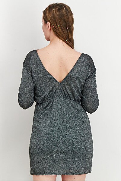 NA-KD Women Textured Long Sleeve Mini Dress, Silver