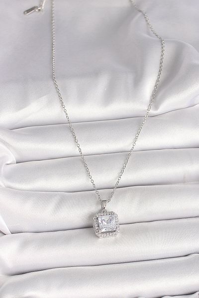 Skygo 316L Chain Necklace - Silver Color, Square Zircon Stone Women 316L Steel