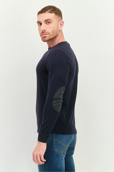 GAS Men Crew Neck Textured Long Sleeves Sweater, Navy