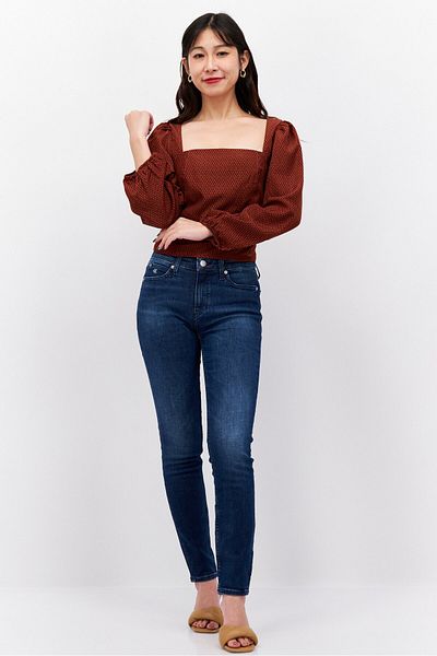 Levi's Women Square Neck Long Sleeve Allover Print Top, Brown