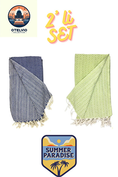 OTELVIO OTELVİO Set de 2 prosoape de plajă Peshtemal, 100% bumbac, Xxl 100x180cm