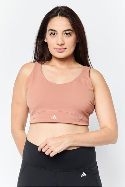 adidas Women Brand Logo Padded Sports Bra, Brown