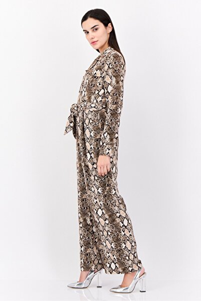 Phase Eight Women Animal Print Long Sleeve Jumpsuit, Brown