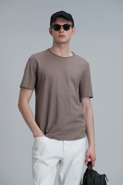 Lufian 111020203 Junya Ανδρικό Basic T-Shirt Ανδρικό T-shirt Camel