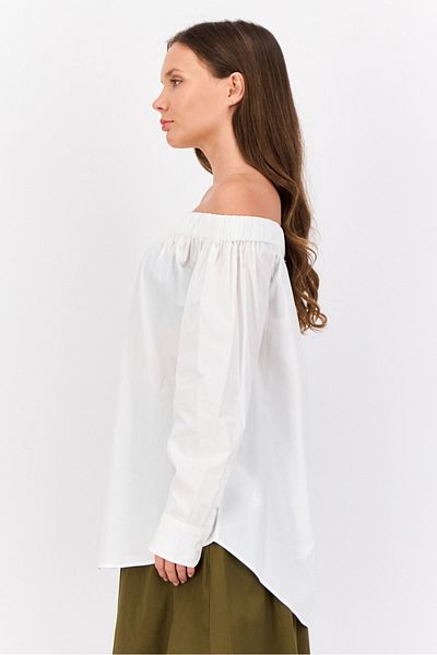 Esprit Women Off Shoulder Long Sleeves Solid Shirt, White