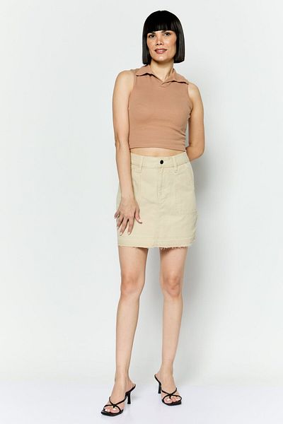 Esprit Women Plain Denim Mini Skirt, Beige
