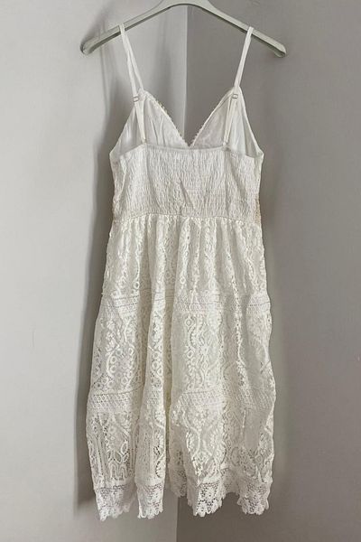 AYASOFYA OTANTIK Rochie din dantelă mini tunică, cu bretele reglabile, cu pompon alb italian