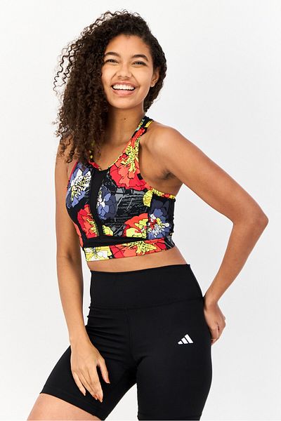 adidas Women Floral Print Padded Running Sports Bra, Multicolor