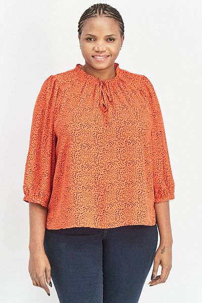 Vince Camuto Women Tie Neck Elbow Sleeves Polka Dots Top, Red