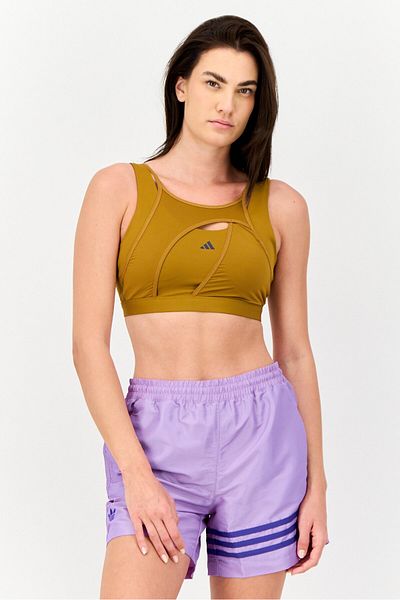adidas Women Padded Brand Logo Training Sport Bra, Brown