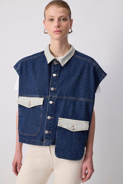 Touché Privé Denim Vest with Pocket Detail