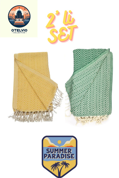 OTELVIO Σετ OTELVİO με 2 πετσέτες θαλάσσης Peshtemal, 100% βαμβάκι, Xxl 100x1...