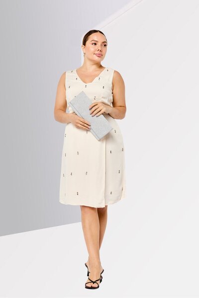 Harmont & Blaine Women Rhinestone Mini Dress, Cream