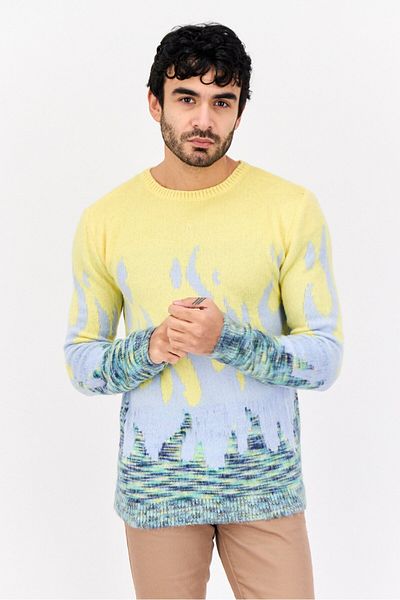 Asos Design Men Knitted Space Dye Long Sleeve Sweater, Yellow Combo