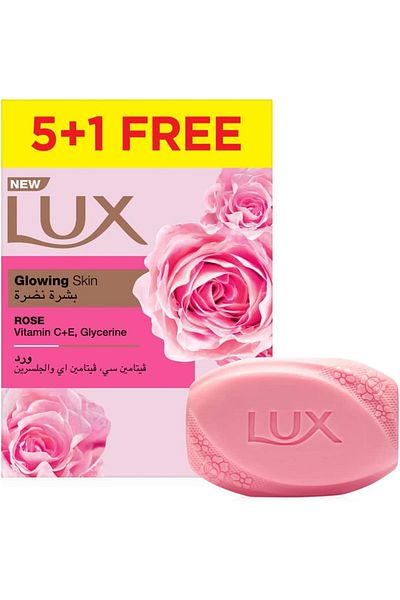 LUX Lux Rose Glow Soap with Vitamin C & E & Glycerin, 170g (6 bars)