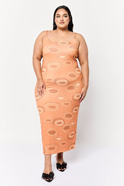 Public Desire فستان نسائي ضيق بطبعة منحنيات كاملة، بني