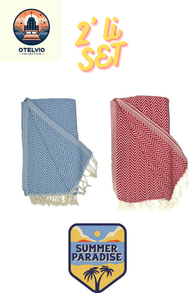 OTELVIO Σετ OTELVİO με 2 πετσέτες θαλάσσης Peshtemal, 100% βαμβάκι, Xxl 100x1...