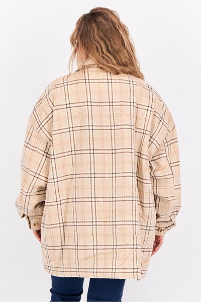 collusion Women Plus Size Plaid Jacket Shirt, Tan