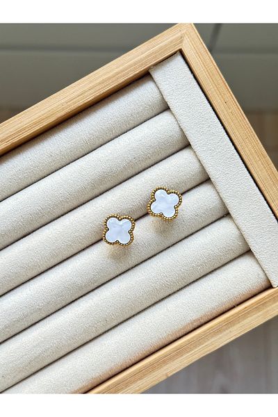 YOUES JEWELRY 316L Steel Pearlescent White Clover Women's Earrings