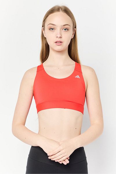 adidas Women Brand Logo Padded Sports Bra, Neon Red