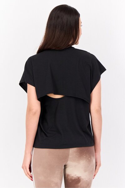 adidas تي شيرت رياضي نسائي بأكمام قصيرة للتدريب، أسود