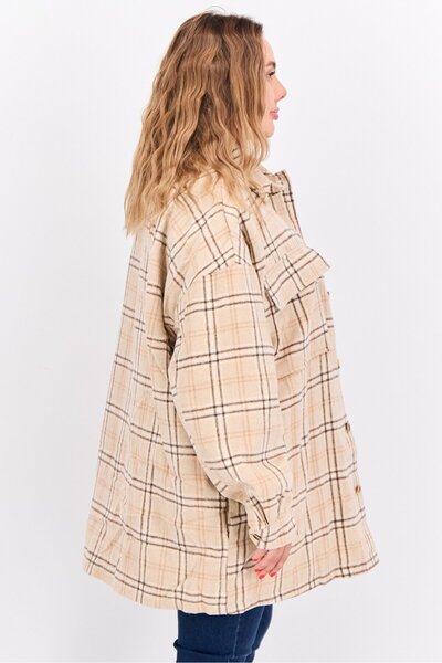 collusion Women Plus Size Plaid Jacket Shirt, Tan