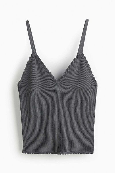 H&M Scallop-edged rib-knit vest top
