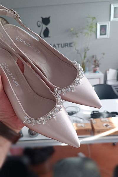 LA CALZATURE Skin Satin 6cm Thick Heeled Accessory Stone Detailed Evening Dress Women's Heeled Shoes