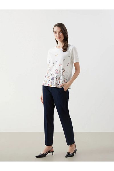 LC Waikiki Lcw Grace Ecru Crew Neck Floral Women's T-Shirt