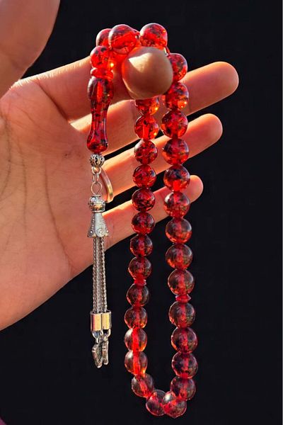 Atolyezone Men's Tea Fossil Red Powder Amber Prayer Beads