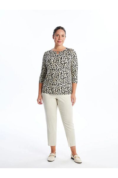 LC Waikiki Tricou pentru damă LCW Grace Black Crew Neck cu model