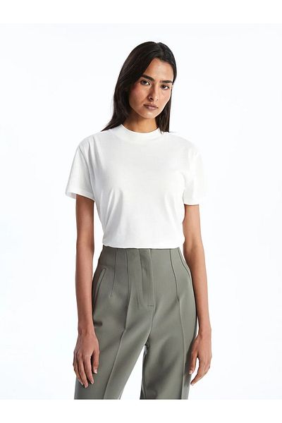 LC Waikiki Lcwaikiki Classic Ecru Stand Collar Women's T-Shirt