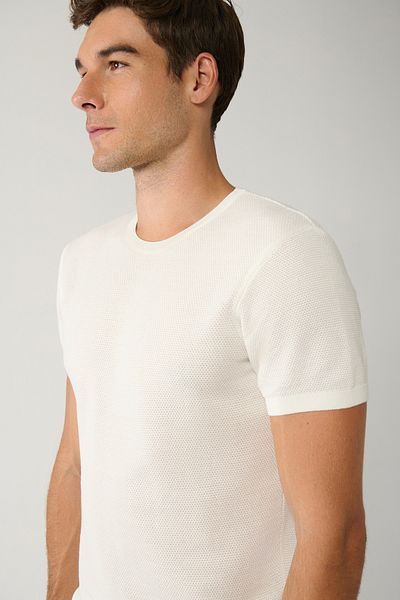 Avva Men's White Crew Neck Textured Cotton Knitwear T-Shirt E 005027