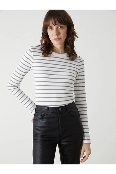 LC Waikiki Lcwaikiki Classic Khaki Crew Neck Striped Women's Bodysuit