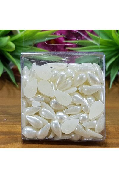 BEİLYS COSMETİCS & ACCESSORY 50Pcs Drop Model Tomorrow Pearl White Half Pearl Plastic Beads (18X25 mm) B:15