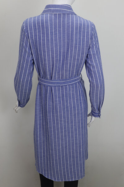 KLAPA Fistan Store Women's Dark Blue Striped Sports Cut Waist Scarf Comfortable Fit Summer Tunic