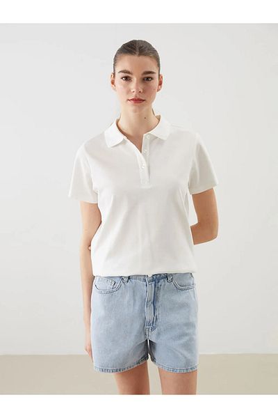 LC Waikiki Γυναικείο T-Shirt XSIDE Ecru Polo Neck Pique
