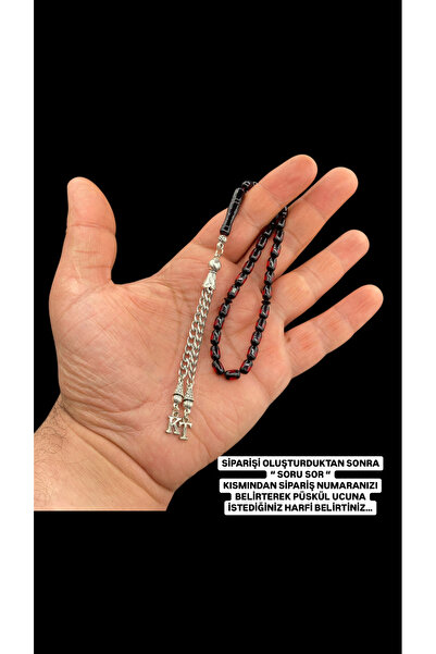 Kt HARFLİ TESBİH KIRMIZI SİYAH BİLEK BOY SÜRMELİ TOZ KEHRİBAR TESBİH