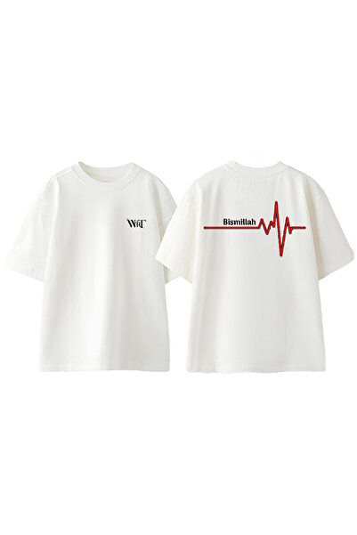 THEWERT Bismillah Rhythm Design Rukotvorina Štampano Pamuk Bela Oversize kroj...