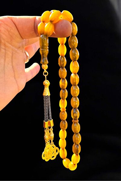 Atolyezone Sertifikalı Ateş Kehribar Tesbih Altın Kaplama Püsküllü Sıkma Ateş...