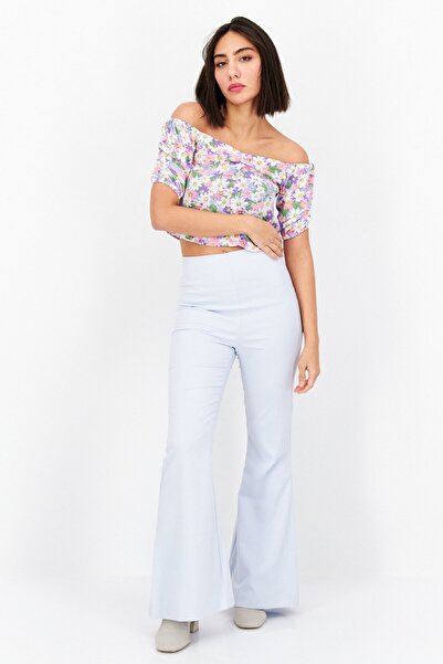 VILA Women Off Shoulder Neckline Short Sleeve Floral Print Top, Purple Combo