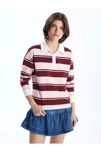 LC Waikiki Lcw Vision Ecru Polo Neck Stripe Women's T-Shirt