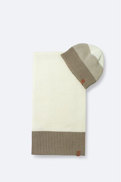 Avva Men's Mink Colorblock Knitwear Scarf Beanie Set A42Y9224