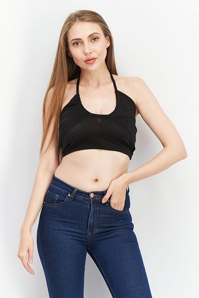 Don't Call Me Jennyfer Women Halter Neck Sleeveless Textured Top, Black