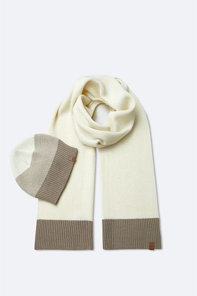 Avva Men's Mink Colorblock Knitwear Scarf Beanie Set A42Y9224